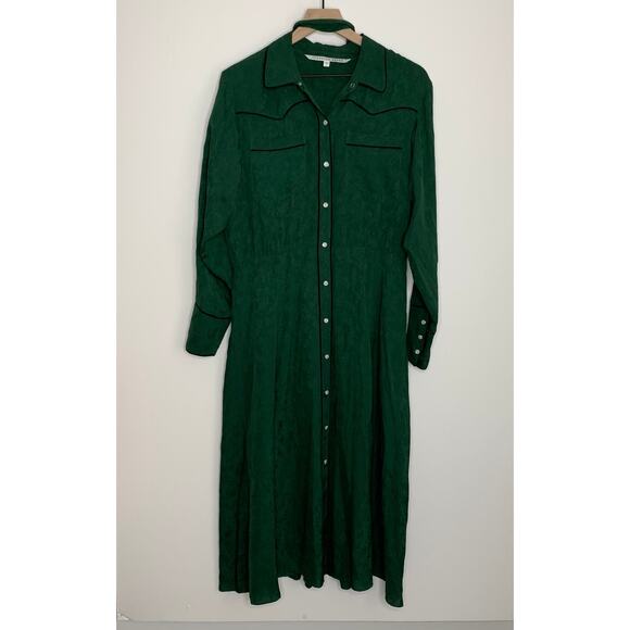 Veronica Beard Spur Western Silk Tie Midi Dress in Green Womens Size 8 - Picture 3 of 15